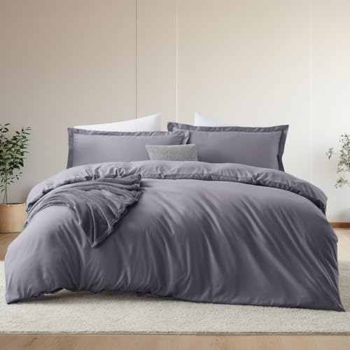 Hearth & Harbor King Size Duvet Cover & Bed Sheet Set Greyish Purple, 7 Piece Soft Double Brushed Bedding Set, Includes Duvet Cover, Flat Sheet, Fitted Sheet, Pillowcases and Pillow Shams