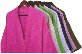 BY LORA Womens Waffle Kimono Robe, Thigh Length with Pockets, Multi Color