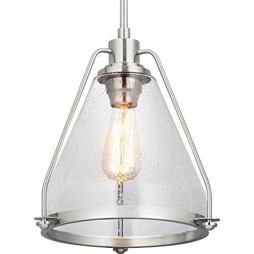Progress Lighting Range Collection 1-Light Clear Seeded Glass Coastal Pendant Light Polished Nickel, 13.00x13.00x13.00 - Image 2