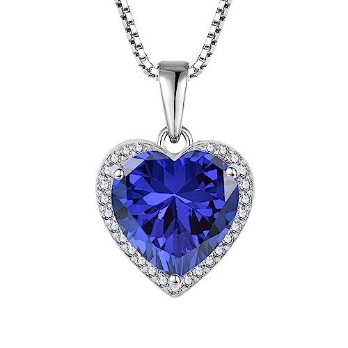 Love Heart Necklace 925 Sterling Silver Simple Halo Solitaire Pendant Birthstone Jewelry for Women