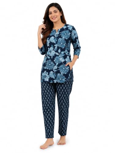 Image of Women's Cotton Night Suit Set, Printed Top and Pyjama, Casual Loungewear Sleepwear for Womens Girls