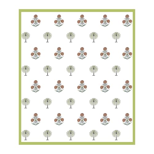 Image of BLOCKS OF INDIA Hand Block Printed 200 TC Cotton King Size Bedsheet (Open Green Motifs)