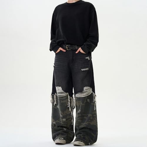 Baggy Jeans Men Distressed Barrel Jeans Men Frayed Wide Leg Streetwear for Skater Denim Pants Grunge3