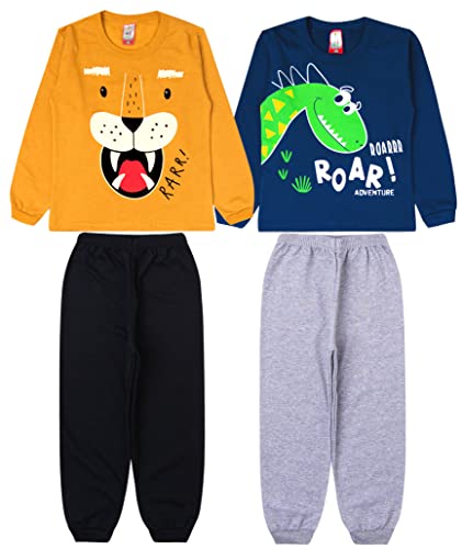 Kit 2 Conjunto Moletom Infantil Menino Roupa Atacado (4, Marrom - Marinho)