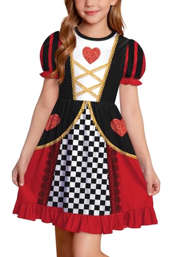 IIMMER Big Girls Halloween Ruffled Short Sleeve Mini Dress Crewneck Casual Queen Herat Holiday Outfit Royal Red 12 Years