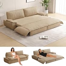73" Queen Pull Out Sofa Bed, 3-in-1 Convertible Sleeper Sofa, Sturdy Steel Frame Pull Out Loveseat Sleeper, Small Pull Out Couch with Washable Velvet Corduroy Covers for Small Spaces, Camel | Fits Narrow Doors