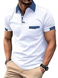 Rayson Polos Hombre Manga Corta con Contraste de Colores Transpirable Camiseta Hombre Polo con Cuello de Solapa y Bolsillo Golf Causal Deportiva(Blanco,M)