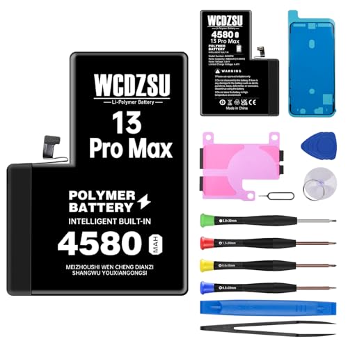 WCDZSU Battery Replacement for iPhone 13 Pro Max 4580mAh High Capacity New 0 Cycle Lithium Polymer Battery for iPhone 13 Pro Max with Full Tool Kit Model A2484 A2641 A2644 A2645 A2643