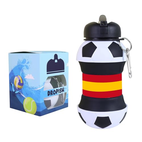 Dropish Botella Agua Silicona Diseño fútbol España - Niños, Niñas y Adultos- Plegable - Libre de BPA - Muy Resistente - 550ml