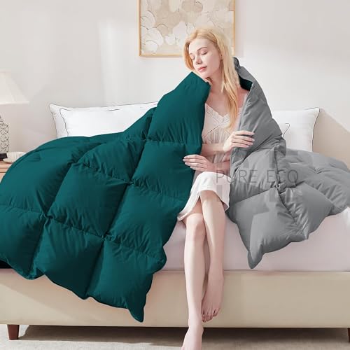 Image of PURE ECO Heavy Winter 400 GSM Comforter for King Size (92 inchX106 inch) - Soft Quality Winter Blanket Soft Microfiber Fill - Duvet /Blanket King Size - Teal /Silver Grey Color
