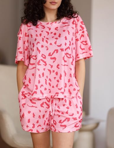 Image of Ekouaer Women's Waffle Knit Two Piece Lounge Set, Soft Matching Outfits for Daily Wear, Casual Shorts Set with Pocket