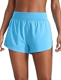 CRZ YOGA High Waisted Split Running Shorts for Women 3" - Comfy Mesh Liner for Workout Athletic GymTrack Quick Dry Kayak Blue Medium