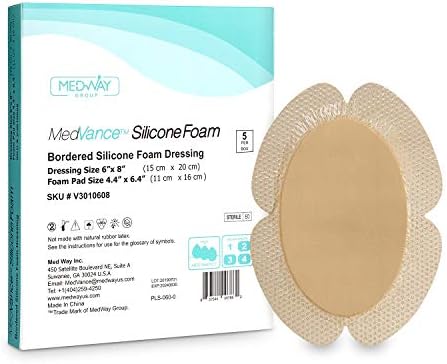 MedVance TM Silicone - Bordered Silicone Adhesive Foam Dressing, Back/Shoulder/Thigh/Abdomen, 6"X8" (4.4"x6.4" Pad), Box of 5 dressings