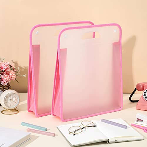 Image of 12 Pieces Scrapbook Paper Storage 12x12 Sheets Storage Paper File Scrapbook Paper Storage Organizer with Handle Expandable Craft Paper Storage for Documents Office Photos Cardstock File (Pink)