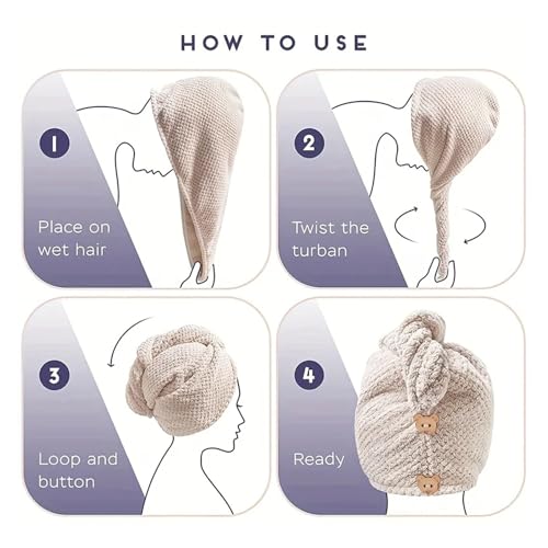 Bonnet serviette cheveux absorbant et texturé pour un séchage rapide