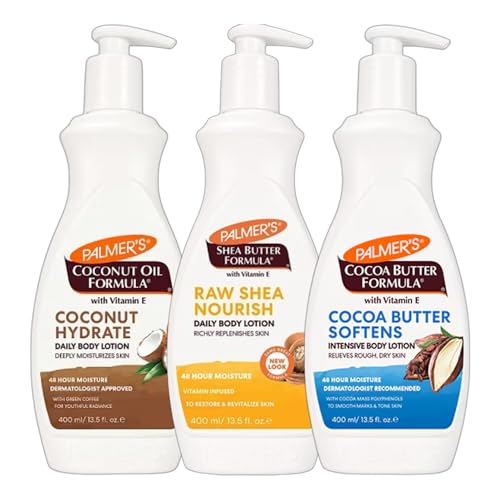 Palmer's Body Lotion Trio Pack with Vitamin E – Coconut Hydrate, Raw Shea Nourish, and Cocoa Butter Heals & Softens – 400ml Bottles, 48-Hour Moisture, Dermatologist Approved, Daily Skin Therapy