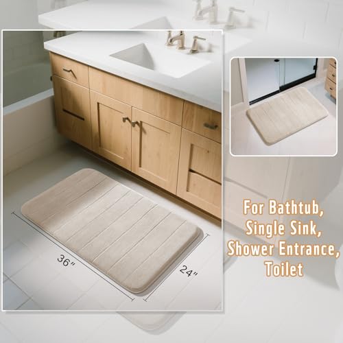 Yimobra Large Bath Mat 36"x24", Super Soft Quick Dry Memory Foam Bathroom Rug, Water Absorbent, Non Slip Backing Machine Washable for Tub Shower, Thick Comfort Support, Beige by Yimobra - Used condition - Image 2