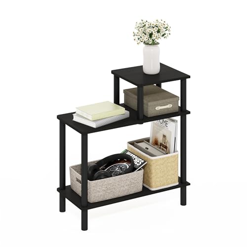 Furinno Turn-N-Tube 3-Tier Rectangular Sofa Side Table, End Table with Open Shelves, Espresso/Black