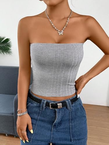 Women's Strapless Knit Crop Tops Y2k Backless Sleeveless Bandeau Lightweight Sweaters