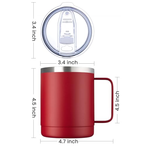 Image of MEWAY 12oz Coffee Mug With Handle 4 Pack Bulk,Stainless Steel Insulated Travel Tumblers With Sliding Lid,Double Wall Vacuum Camping Cup for Hot & Cold Drinks Tea (Red,Set of 4)