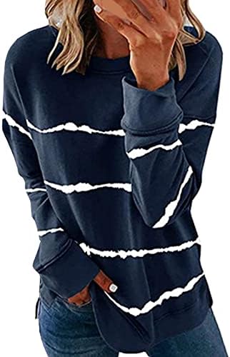 Wishcat Ladies Sweat Top Womens Autumn and Winter Loose Top Solid Color Sweatshirt Casual Fleece Sweatshirts Navy-d