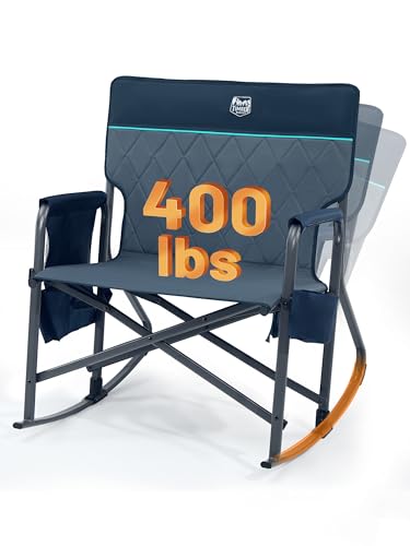 Timber Ridge Folding Oversized Rocking Camping Chair, 400lbs Capacity Portable Outdoor Rocker with Hard Armrests, Cup Holder & Side Pocket, Quick-Fold Design for Outdoor, Patio, Lawn, Blue