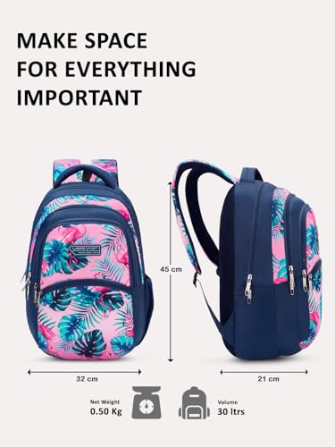 Image of Lavie Sport Flamingos 30L Navy Backpack |Organizer & Bottle Holder |Gift for Men, Women, Boys, Girls | Laptop Sleeve for School & College