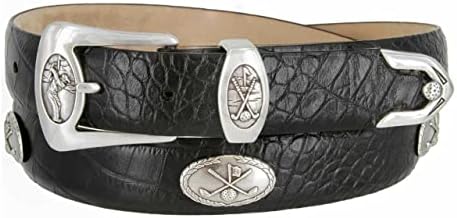 BC3109 Italian Calfskin Genuine Leather Designer Golf Dress Belt 1-1/8"(30mm) Wide (Alligator Black, 36)