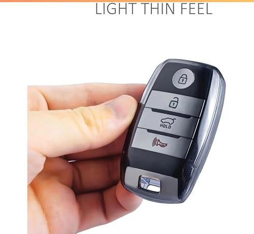 Image of TPU Car Key Cover Compatible with Kia Seltos, Sonet, Carens | 4 Button Smart Key | Push Button Start | Transparent Black Key Shell