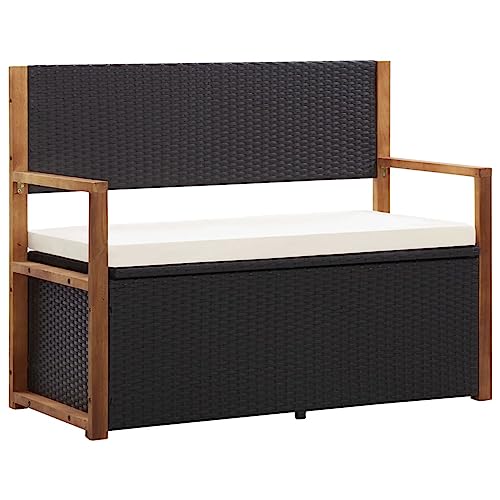 Xichuzi Banco de almacenaje, Baul Almacenaje Dormitorio, Banco Pie De Cama, Baul con Asiento, ratán sintético Madera Acacia Negro 110 cm