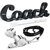 Yalikop 3 Pcs Coach Gifts Football Coach Wood Sign Thank You Whistle Marker Pen Stainless Steel Whistle with Rope for Men Women Soccer Baseball Volleyball Sports Gifts(Elegant Style)