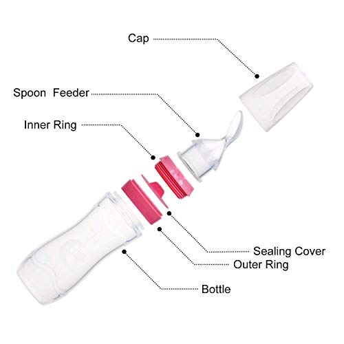 Gaodear Silicone Squeeze Cereal Feeding Bottle,Baby Food Feeder Dispensing Spoon (Pink,4oz/120ml)