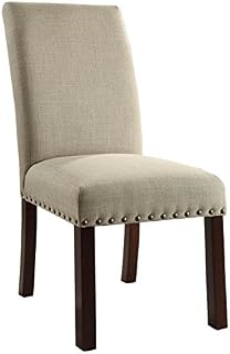 HomePop Parsons Classic Dining Chair with Nailhead Trim, Set of 2, Natural Linen