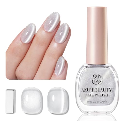 Image of AZUREBEAUTY Cat Eye Nail Polish Fast Drying Silvery Glitter Top Coat Nail Polish Moonlight Natural Glassy Shine Salon Quality for Women Girl Gifts