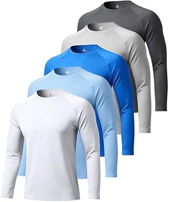 Men's Long Sleeve UPF 50+ Sun Shirt – 5 Pack Lightweight UV Protection Tee for Fishing, Beach, Runni...