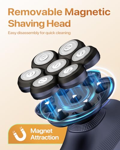 Image of 7D Electric Head Shavers for Bald Mem, Waterproof Wet /Dry Electric Razor for Head /Face, LED Display, Fast Charging & Magnetic Blade, 5-in-1 Grooming Kit for Home & Travel-Dark Blue
