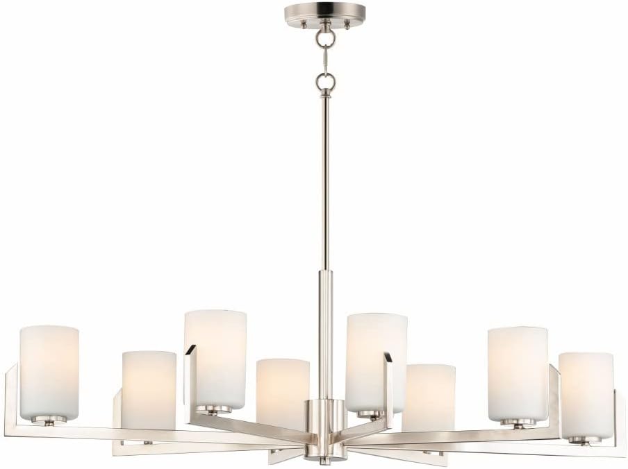 Maxim Lighting Dart 8-Light Chandelier | Satin Nickel Steel Finish | Satin White Glass Shade | Modern Indoor Light Fixture | Ideal for Dining Rooms & Entryways | Home Decor Ceiling Fixture | 21288SWSN