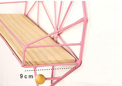 Metal Wall Floating Shelf Hanging Shelf Wall Decor Shelving Storage Organizer With 3 Hooks Heart Shaped Shelf Wall Storage Shelves For Farmhouse,Bedroom,Living Room, Kitchen,Bathroom Decor (Pink) #TOP3