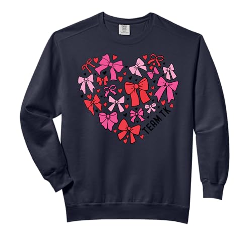 Valentines Day Team TK Teacher Bow Heart Women Girl Boy Men Comfort Colors Adult Sweatshirt