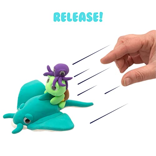 Air Dough Go! - Seaside Racers - 12 Colors, Air Dry, Ultra Light, Non-Toxic Modeling, Colorable, Paintable Clay Including Knife Tool, Racing Tape, Racing Flag, 3 Pull-Back Motors, Googly Eyes, Ramp #TOP4