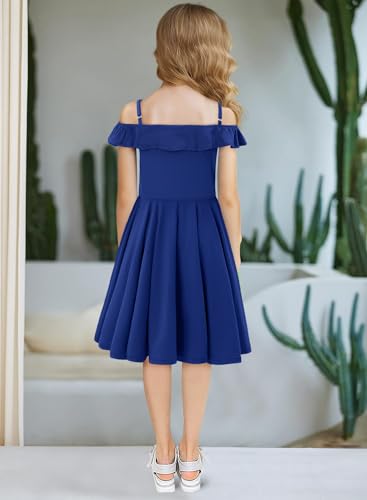 Yoklass Girls Dress Casual Round Neck A Line Ruffle Sleeve Knee Length Dresses 4-13 Years4