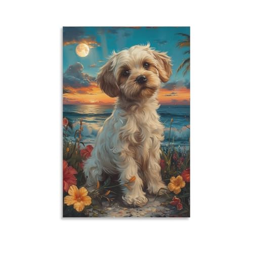 Chien murale décoration pour salon chaleureux avec cette grande impression sur toile