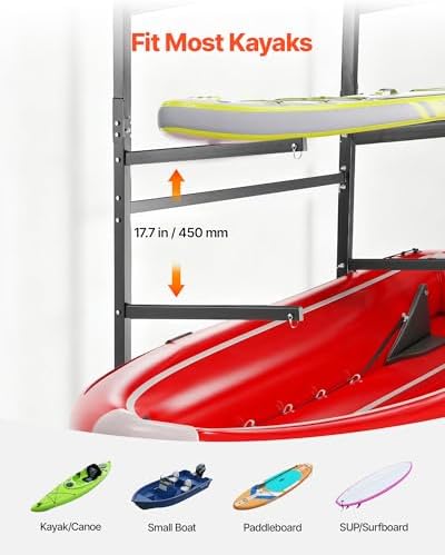 VEVOR Kayak Storage Rack for 4 Kayaks, Holds 220 lbs, Heavy Duty Freestanding Stand for Indoor Outdoor Garage Shed Dock, Storage Rack Stand Holder for Canoe, Small Boat, SUP, Surfboard & Paddleboard - 2