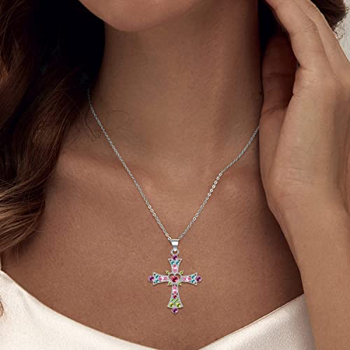 Tobeny Gothic Cross Necklace For Women Y2K Pink Crystal Cross Pendant Necklace Punk Pendant Indie Zircon Choker Necklace Goth Jewelry For Women #TOP4