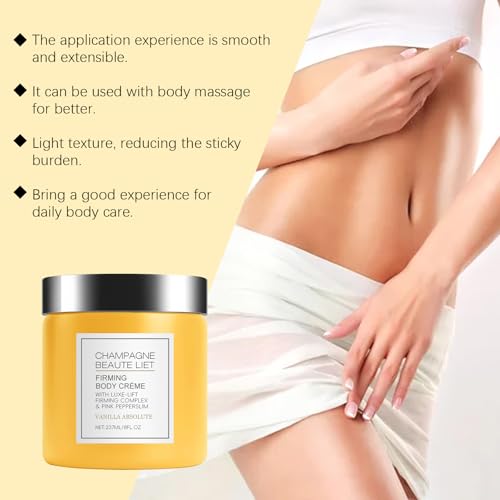 KunMan Champagne Lift & Firming Body Cream with Luxe-Lift Firming Complex, Anti-Aging Skin Moisturizer Tightening Cream, Hydrates Dry Skin on Arms & Legs, Fights Crepey Skin (Vanilla, 8 Fl Oz)