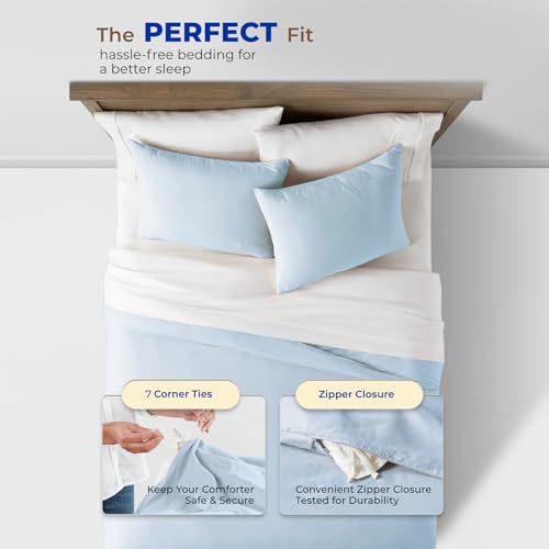 THREAD SPREAD Queen/Full Duvet Cover, 600 Series Bliss Collection Sateen 3Pc Egyptian Cotton Duvet Cover Set, 100% Pure Cotton, 2 Pillow Shams, Zipper Closure, 7 Corner Ties (Light Blue) by THREAD SPREAD - Image 4