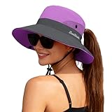ZOORON 1 Pack Women's Ponytail Safari Sun Hat,Wide Brim UV Protection Outdoor Bucket Hat,Foldable Beach Summer Fishing Hat