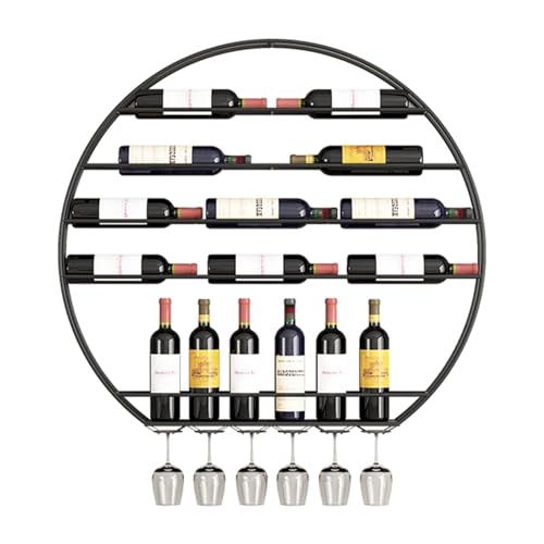 Estante industrial redondo para colgar botellas de vino y soporte para copas, moderno estante flotante de almacenamiento para comedor y bar (A)
