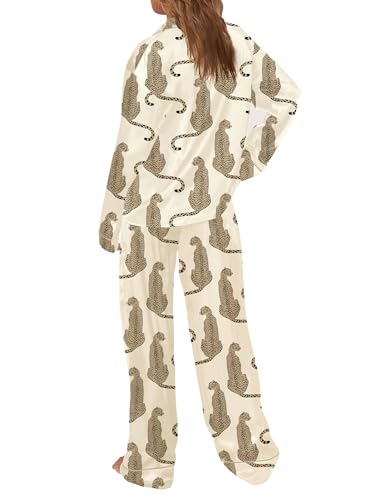 Image of SHESHOW Satin Pajamas Set for Women Set Long Sleeve Button Down Pjs Sets 2 Piece Loungewear Animal Sleepwear XS-XXL