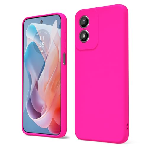 oakxco for Motorola Moto G Play 2024 Phone Case Liquid Silicone, Cute Thin Slim Grip Soft Rubber Gel for Women Men, Smooth Matte Plain Solid Color Girly Simple Case with Camera Cover, Neon Hot Pink